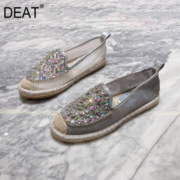 

deat] 2020 round toe shallow crystal rhinestones mesh single casual flat shoes women new spring autumn fashion tide 10h439, Black