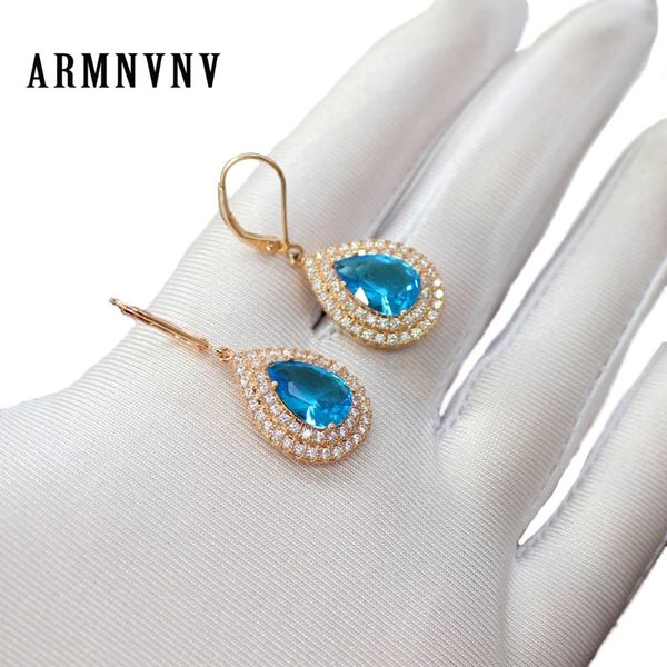 

pseudo gold earrings sea blue crystal water drop cz stone pierced dangle earrings women/girls long drop fashion jewelry, Silver