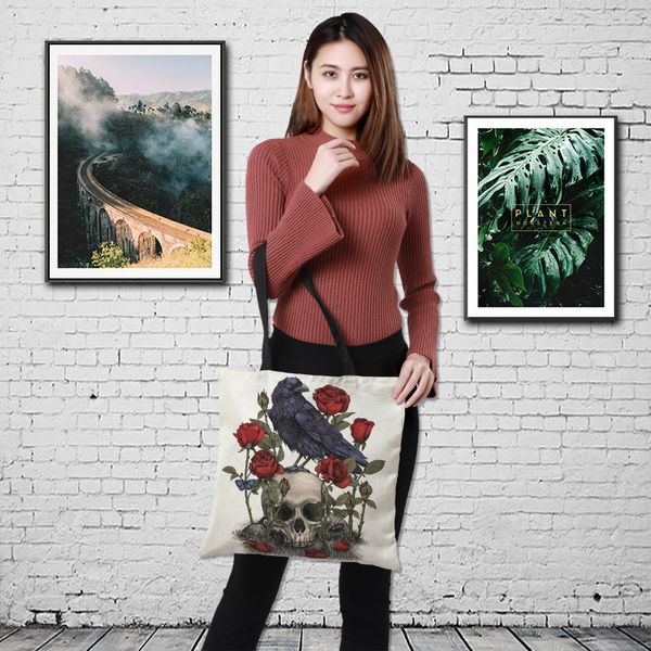 

hallowmas in vogue linen printing shopping bag women bag double-sided printing handbag the punk series printed 43cm*43cm