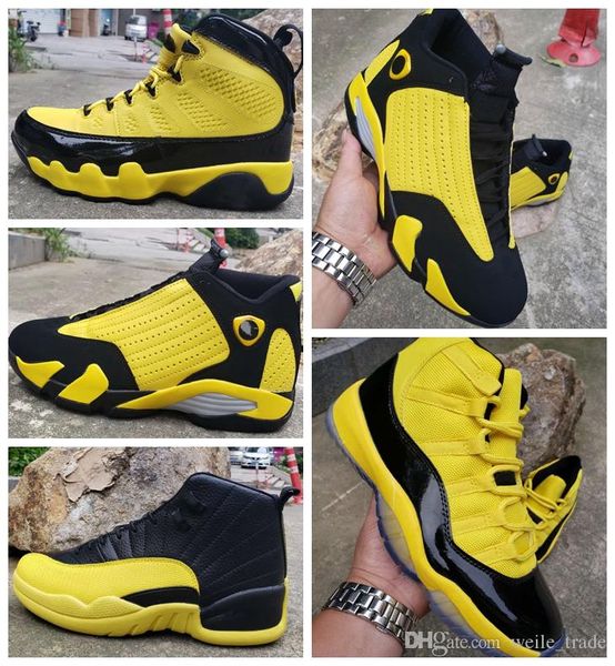 

9 11 12 14 mens basketball shoes bumblebee yellow black trainers sports sneakers 9s 11s 12s 14s designer air baskets jumpman des chaussures