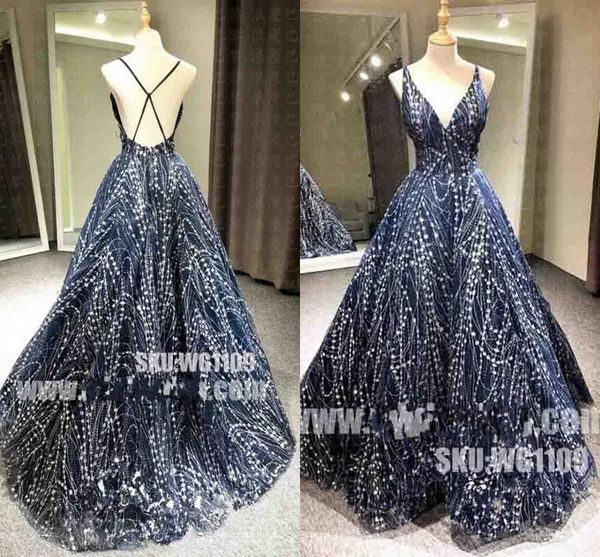 

Dark Navy Evening Dresses Sexy Mermaid Backless Long Sequined Party Dress Formal Prom Gowns vestidos de noche Abendkleider robe de soiree