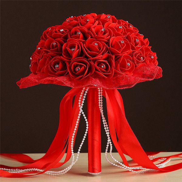 

wedding bride holding artificial flowers romantic wedding decoration red flower bouquet for home decor simulation fake flowers