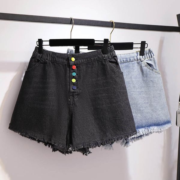 

summer denim shorts women plus size waist 111-145cm hip 155cm 4xl 5xl 6xl 7xl 8xl a-line wide-leg shorts women black blue colors