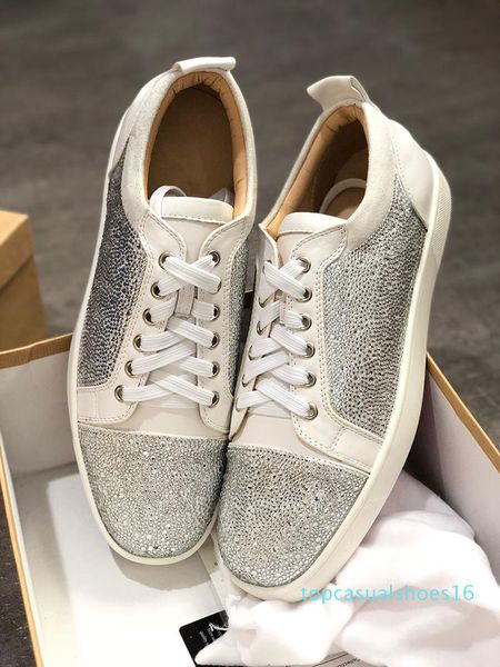 

fashion luxury designer sneakers red bottom shoe low cut spike mens designer shoes for party wedding crystal leather sneakers t01, Black