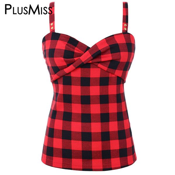 

plusmiss plus size xxxxxl red plaid twist front tunic cami women clothes big size xxxxl xxxl sleeveless summer checked vest, White