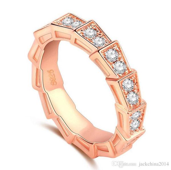

2017 new arrival selling luxury jewelry 925 sterling silver&rose gold plated party women wedding snake cz diamond band ring gift, Slivery;golden