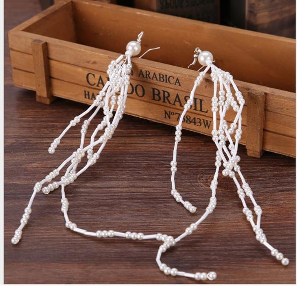 

bride accessories pearl tassels earrings female pearl earrings fashionable simple earrings, Slivery;golden