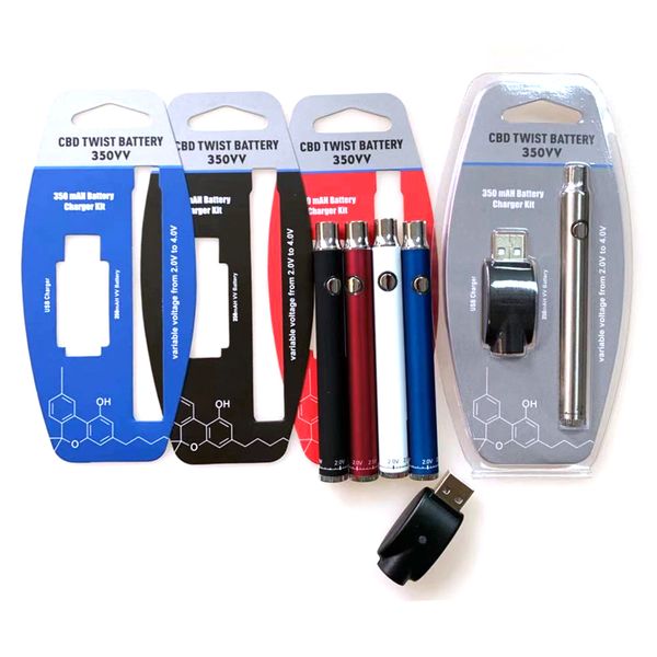 

2019 Newest 350VV Twist Preheat Battery 350mah Variable Voltage 2.0-4.0V with Wireless USB Charger VV Preheat Pen Free DHL Shipping