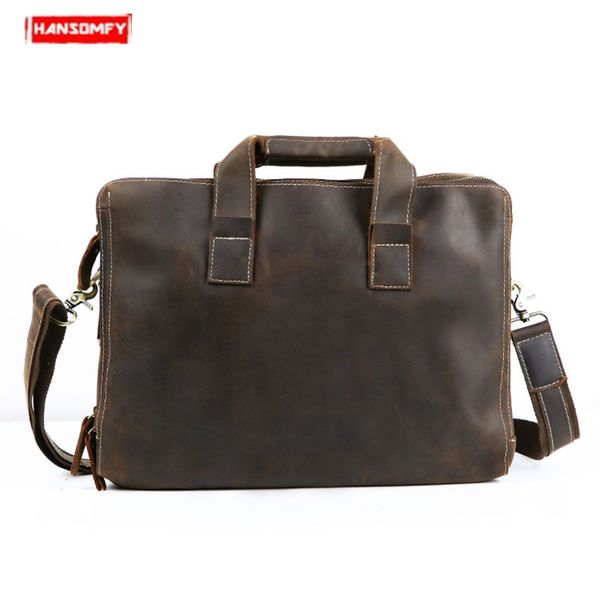 

ретро мужские crazy horse кожаный портфель tote из натуральной кожи ноутбук сумка бизнес мужчины сумки на ремне коровьей офис портфель