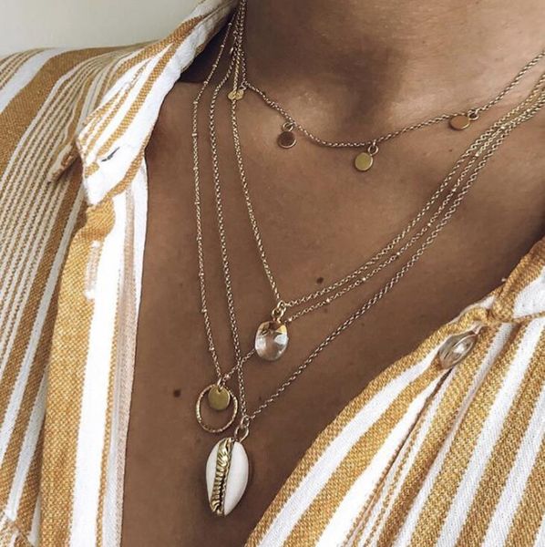 

kmvexo vintage crystal circle sequins shell pendant necklaces for women boho multilayer choker necklace party ocean jewelry 2019, Silver