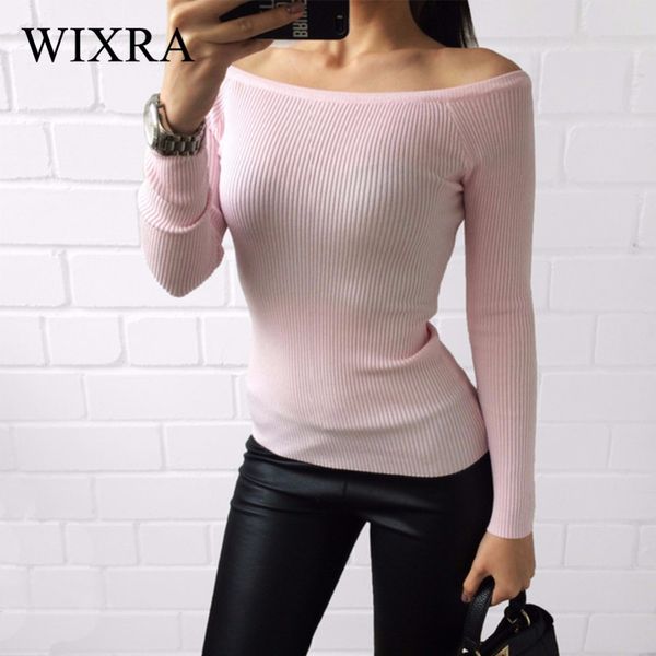 

wixra warm and charm off shoulder knitted sweater women autumn elegant jumper pull femel winter high stretch knitwear top, White;black