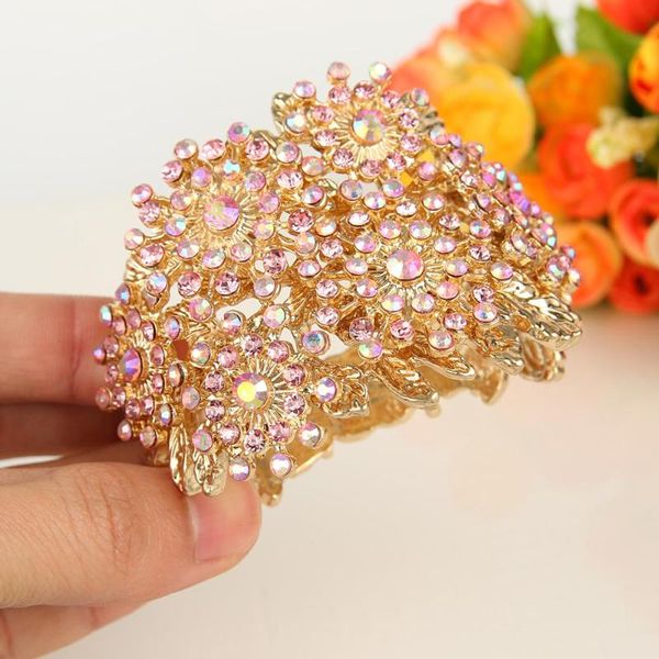

tuliper jewelry flower bracelet snowflake bangle women femme pulseras pink crystal wristband party gift gold-color, Black