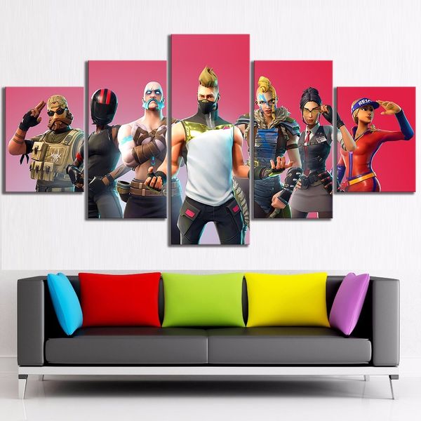 

5 piece game poster season 5 battle pass skin hd wall pictures fort canvas painting nite room decor