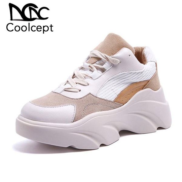 

coolcept chunky sneakers women thick bottom casual platform shoes women summer outdoor brand new walking footwear size 35-40 y200108, Black