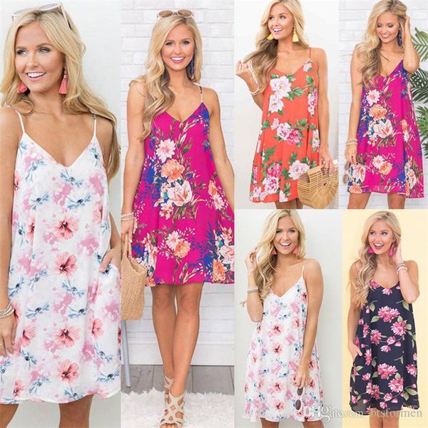 

цветочный printed спагетти ремень конструктора женских платья красочных рукава v шея тонкого платье sexy повседневная женская одежда, Black;gray