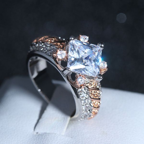 

euramerican unique rose gold color lotus ring for women girls elegant full zircon wedding engagement rings jewelry anillos, Golden;silver