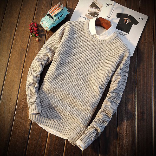 

2019 autumn sweaters men solid color casual long sleeve cotton knitted sweater men clothes slim fit brand knitted pullovers, White;black