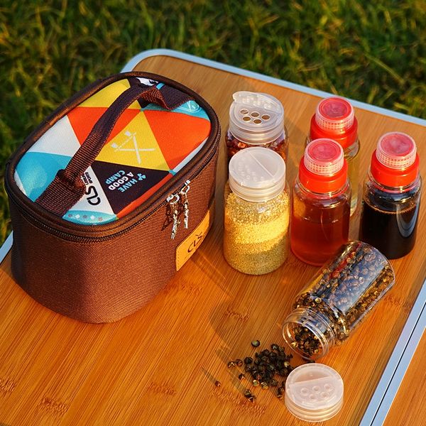 

6pcs/set portable spice cruets seasoning jar pouch bbq organizer condiment bottles set for camping barbecue picnic storage bag