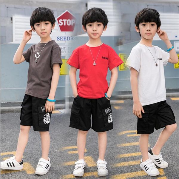 

2019 summer new children casual cotton +shorts 2pcs sports outfits little boys tracksuits sets teenager clothes for 4-12y, White