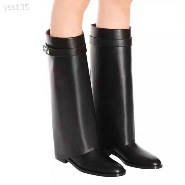 

long boots 100% cowhide high heel boots classical woman high shoes waterproof wild ladies shoes handsome casual bare boots large size 35-42, Black