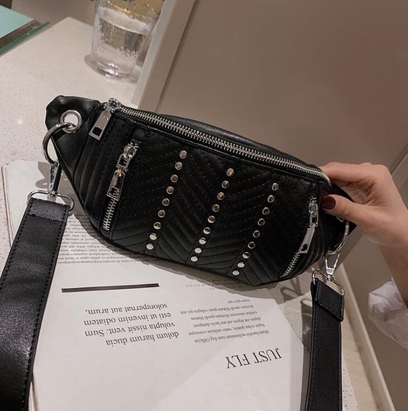 

designer waist bag designer luxury women shoulder bags women pu chest bag cool zipper rivets crossbodys girls bags