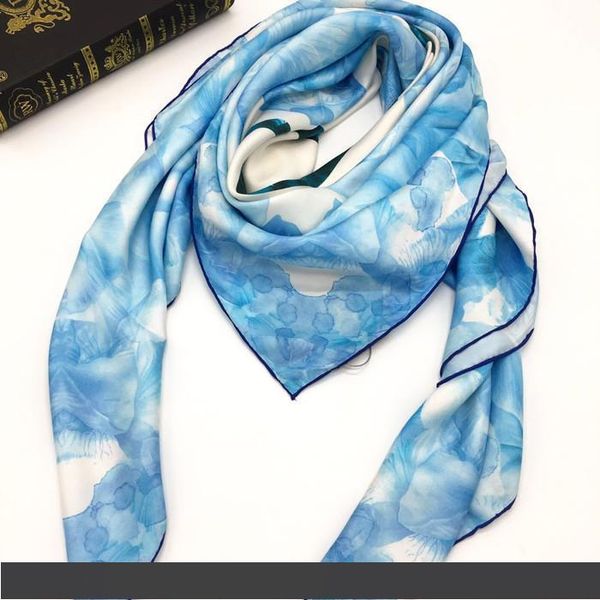 

оптовая продажа-новый дизайн женский квадратный шарф 100% саржа шелковый материал высокое качество печати цветы шаблон размер 135см-135см, Blue;gray