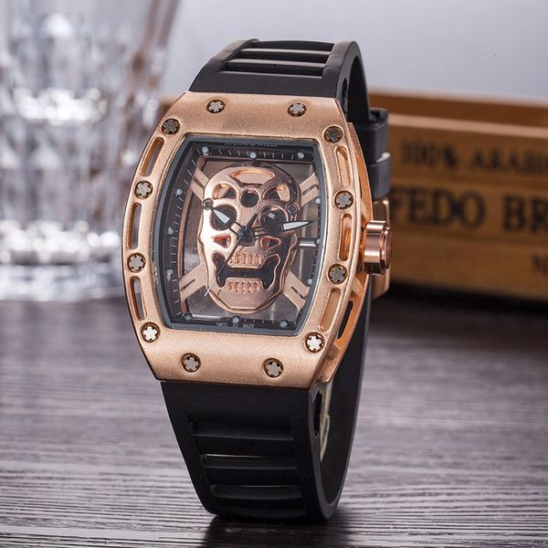 

brand men watches quartz movement rubber strap rm 52-01 watch for men hollow dial designer watches male gift watch, Slivery;brown