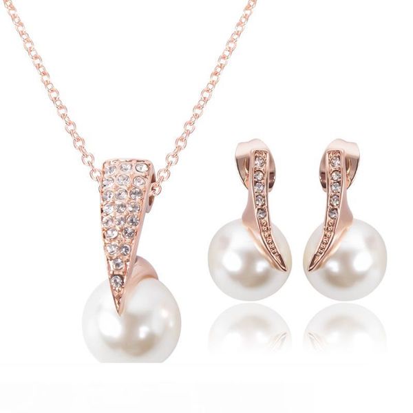 

new fashion pearl crystal rhinestone cz necklace earrings jewelry sets wedding party accessories bridal jewelry set hj143, Black