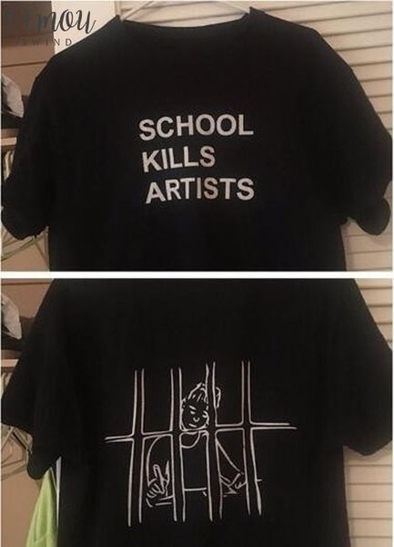 

школа убийств художников double print эстетика graphic tee мужская молодежная street style прохладный футболка grunge мода tumblr tops j998, White