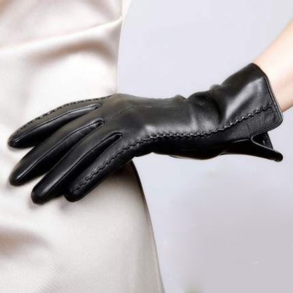 

2019 new elegant women leather gloves autumn and winter thermal trendy female glove plus fluff, Blue;gray