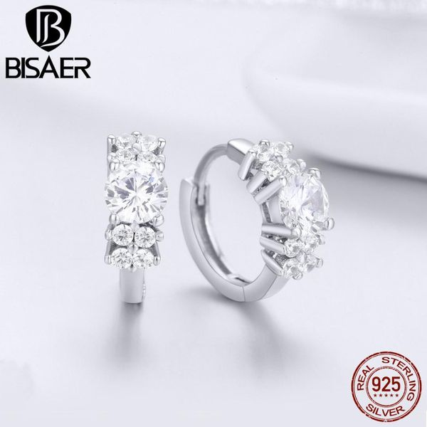 

bisaer 925 sterling silver simple circle stud earrings for women clear cubic zirconia silver earrings jewelry brincos ece485, Golden;silver