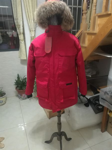 

бренд канады большой карман куртки вниз большой гусь пуховик канадской пары камуфляж мужской зимний случайные меховой воротник длинные толст, Black