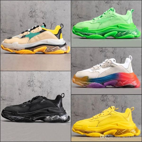 

тройная s clear подошва черного мужского дизайнера обуви кристалл подошв неон зеленый желтых радуги роскошь спорт мужчины, женщины случайных