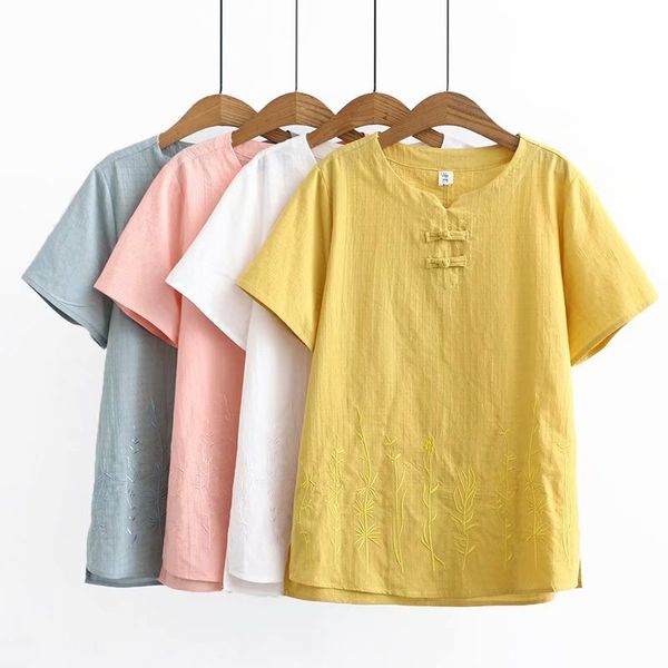 

2020 new fashion brand oversize plus size shirt cotton casual short solid o-neck, White