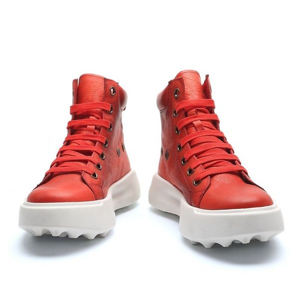 

fashion mens thick platform high shoes casual lace up sneakers joggers genuine leather ankle boots motorcycle safety shoes, Black