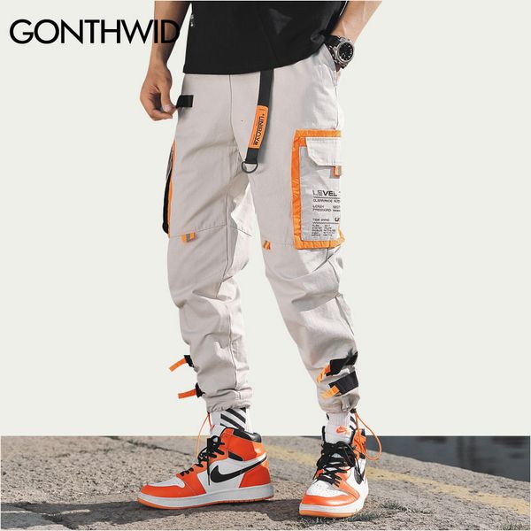 

gonthwid multi pockets cargo harem jogger pants men hip hop fashion casual track trousers streetwear harajuku hipster sweatpants, Black