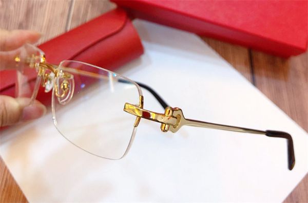 

fahion eye glasses prescription 280088 rimless 18kgold frame optical glasses clear lens simple business style for men, Black