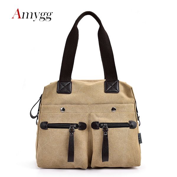 

amygg new multi-pocket women canvas shoulder bag female fashion bags large capacity solid color hand bags crossbody