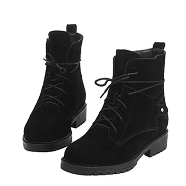 

the new 2019 boots for women's front lace-up autumn/winter korean version of small boots with thick sole and large size l, Black