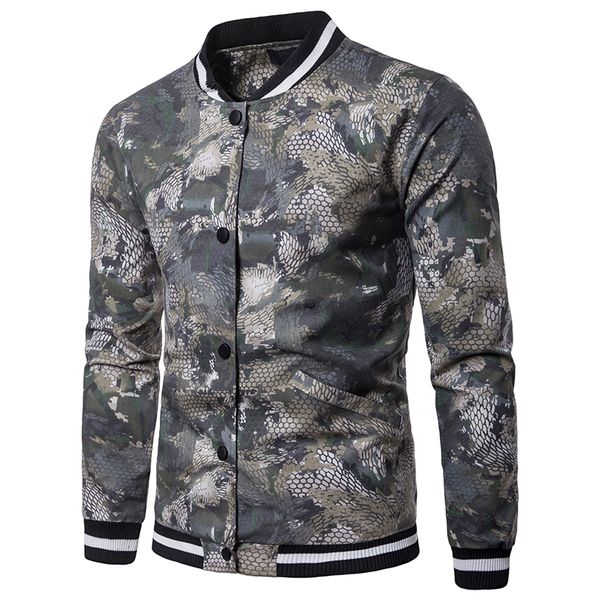 

men autumn camouflage printed slim fit baseball jacket fashion homme rib sleeve casual male windproof bomber jacket coats, Black;brown