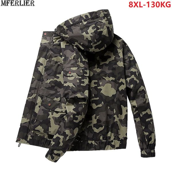 

men camouflage jacket hooded windproof autumn out door sports coat plus size 6xl 7xl 8xl 5xl man thin loose jackets, Black;brown