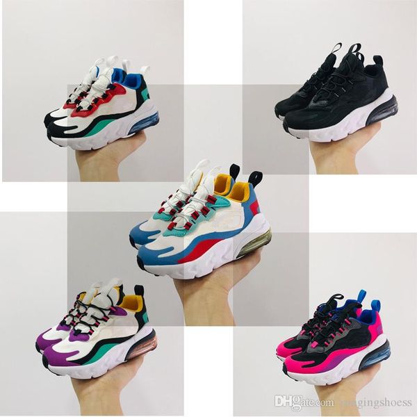 

new 270 react bauhaus td kids shoes boy girls running shoes black white hyper bright violet toddler children sneakers 24-35