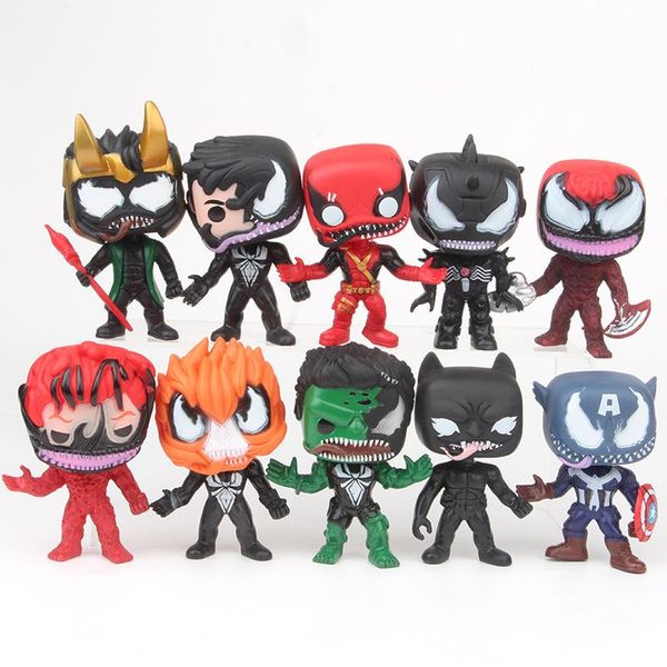 

prettygift black venom funko pop 10pcs/set dc league marvel avengers super hero characters model captain action toy figures opp bag package