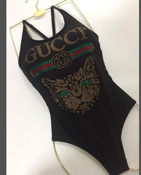 

18ss swimwear swimsuit for women with tag backless cat head printing triangle one-piece swimwear female vest bikini bathing suit gu05, White;black