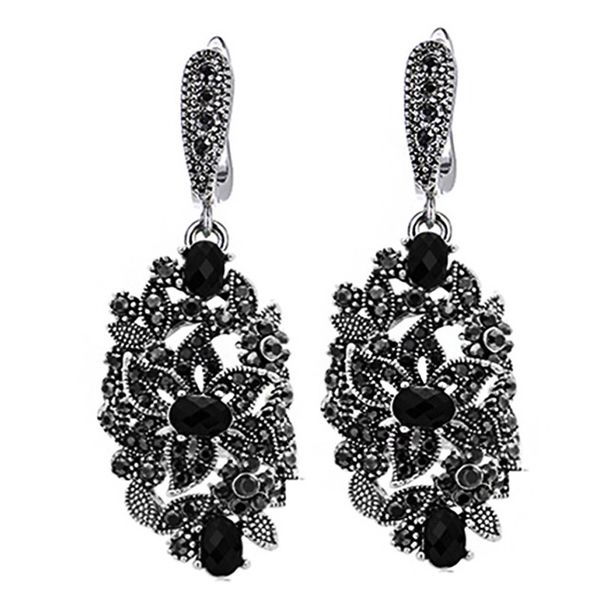 

ajojewel brand new vintage ladies drop серьги для женщин ювелирные изделия старинные серебряные длинные черные хрустальные серьги высокое ка, Golden