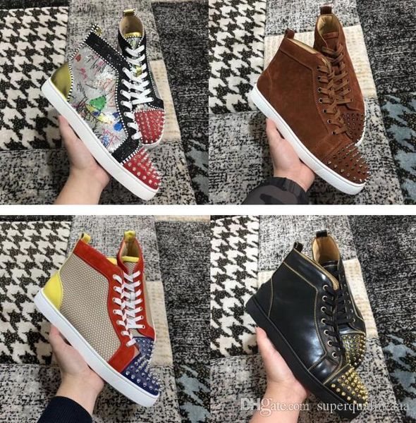 

perfect spikes men women casual shoes luxury designer high red bottom studded fashion sneakers red sole trainer eu35-47, Black
