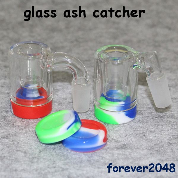 Toptan 45 90 Derece Cam Kül Catcher kaseleri DAB Rig Bongs için 14mm Erkek Eklemi Bubbler Adaptör Silikon Konteyneri