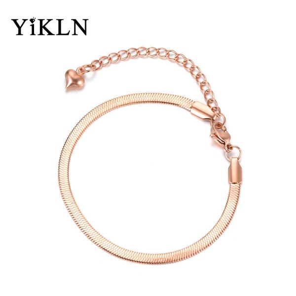 

yikln trendy jewelry stainless steel snake chain & link thin bracelet rose gold charm bracelet for women chirstmas gift yb18075, White