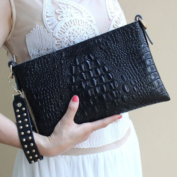 

new women day clutch crocodile women's shoulder messenger bag handbag clutches evening rivet handle genuine leather vintage