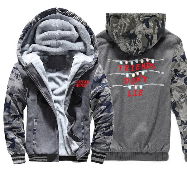

stranger thingscamo hoodies men fashion outwear coat autumn hip hop plus size fleece sportswear tracksuit men casual streetwear, Black